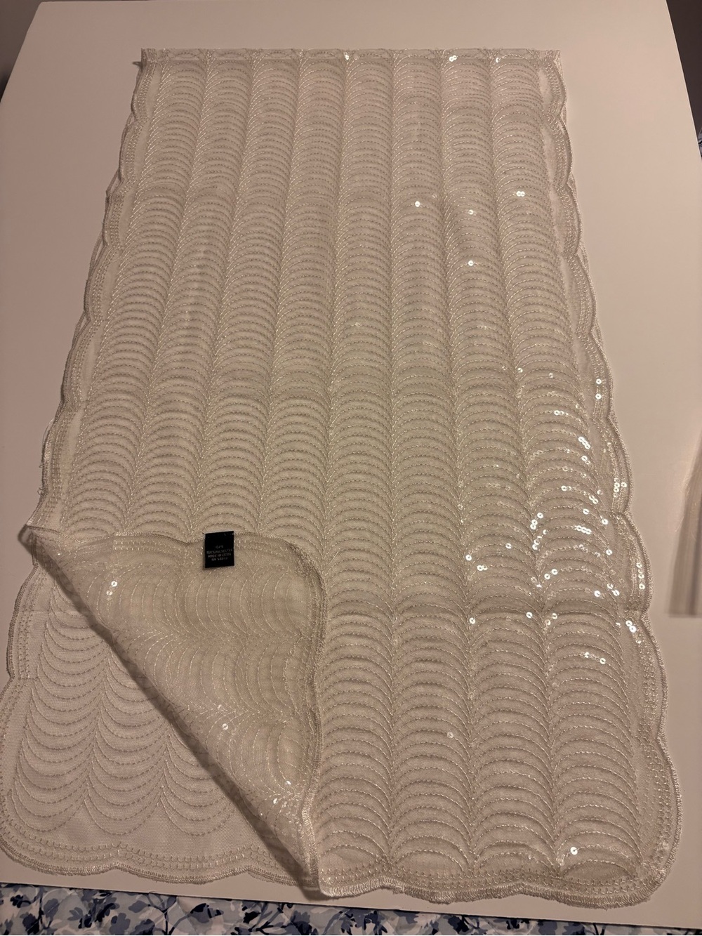 Sequined White Decorative Scarf/Shawl
